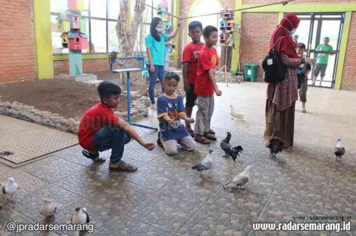 WISATA EDUKASI: Didalam gedung juga terdapat ratusan burung dari berbagai spesies. Anak-anak dipersilahkan masuk untuk memberi makan burung tersebut. (DEWI AKMALAH/RADARSEMARANG.COM)